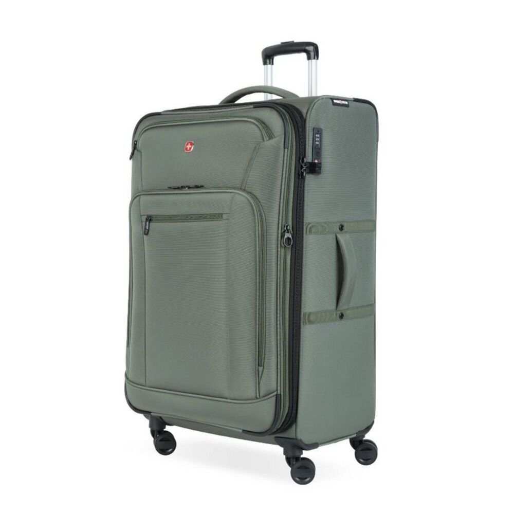 Zurich Softside Large Checked Spinner Suitcase - Green: Tear-Resistant 8 Wheels